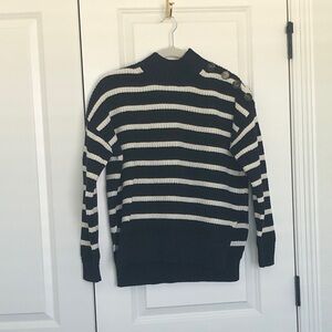 Sezane Dark Navy Blue and White Striped Crewneck Sweater
